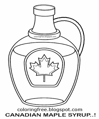 Clipart natural food from Canada coloring pages for kids Canadian maple tree syrup bottle printable