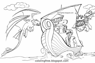 Hiccup and Toothless how to train your dragon movie picture simple Viking dragons drawing to color
