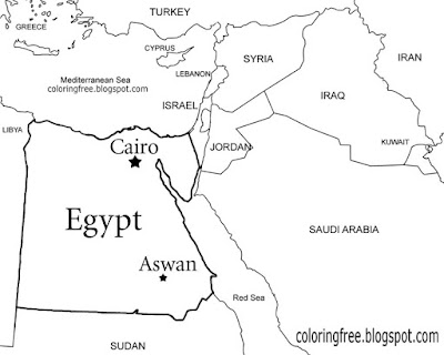Printable Egyptian map representation country of Egypt Cairo coloring book pages for teenage artwork