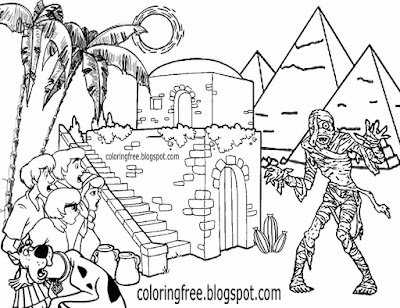Desert crypt monster walking dead Egyptian mummy drawing Scooby Doo coloring pages for teen doodling