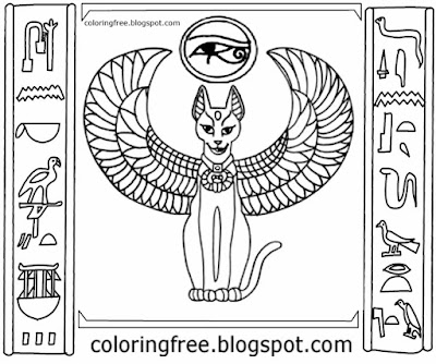 Abu Simbel temples ancient Egyptian cat illustration primitive writing Egypt hieroglyphs to color in