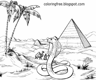 Primeval clip art Giza Egyptian pyramid drawing picture desert snake coloring in pages for teenagers
