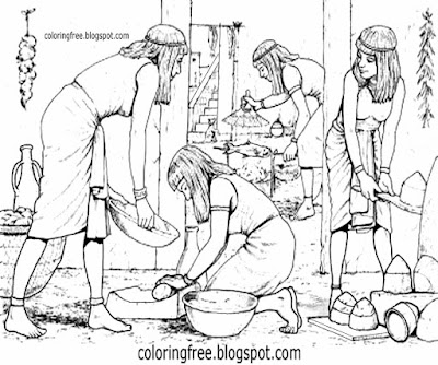 Printable ancient culture food Egypt coloring activity loaf bread baking Egyptian cook in the oven