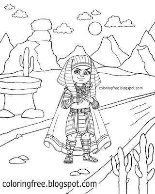 Sahara desert cactus plant easy Egyptian drawing ideas cute cartoon pharaoh coloring pages for kids