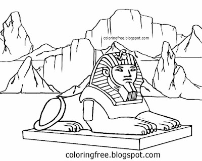 Egyptian printable desert landmark drawing great lion Sphinx of Giza coloring in pages for teenagers