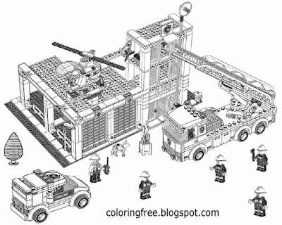 Fire station earning drawing for kids free coloring pages city Lego minifigure clipart black & white