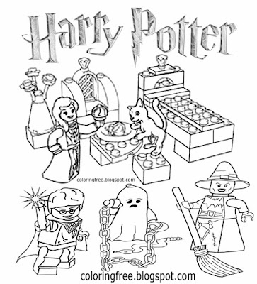 Hogwarts school spooky ghost Halloween printable Harry Potter minifigure city Lego drawing to color