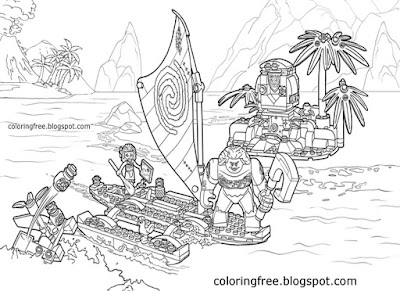Tropical Island seas brave teenager boat voyage Disney Moana ocean adventure lego coloring for girls