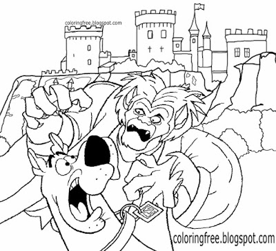 Blackmoor haunted castle landscape wolfman monster face coloring pages Scooby Doo printable for kids