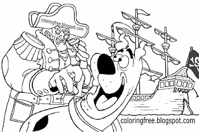 Clipart ghostly buccaneer ship sea monster pirate captain coloring pages Scooby Doo cartoon drawing