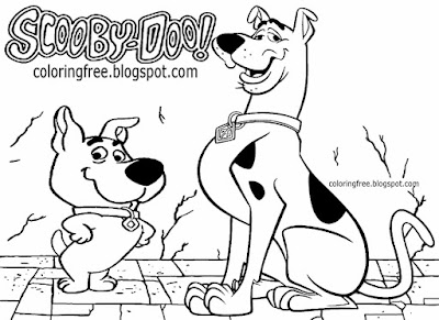 Childrens cute basic outline printable animated film dog Scooby and Scrappy Doo colouring art images