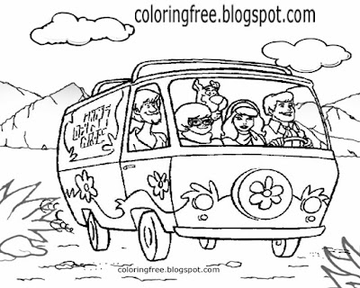 Sandy desert day trip mage monster printable mystery machine Scooby Doo van coloring book pictures