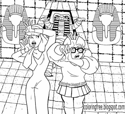 Printable pharaoh tomb burial ground Velma Daphne Scooby Doo monster mummy Egyptian coloring pages