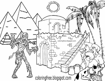 Primordial goddess ancient Egypt pyramid landscape mummy printables Scooby Doo monster coloring page