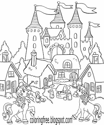Lost village storybook legendary magic castle fantasy kingdom unicorn coloring sheet teens activity