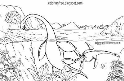 Most dangerous Jurassic creatures drawing Sea dinosaur prehistoric ocean coloring pages for children