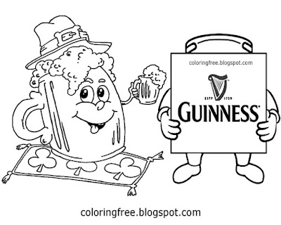 Guinness beer mug picture St. Patrick's Day colouring Irish cartoon printable for teenagers art work