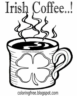 Lucky shamrock logo Irish coffee cup colouring book images Ireland printables for teenager's drawing