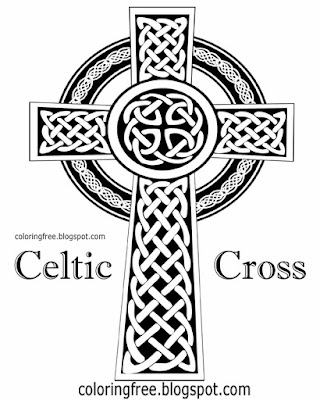 Complex black and white clipart Celtic cross of Ireland Saint Patrick's Day colouring for adults art