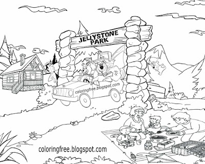 Teenage complex printable Yogi Bear comic strip characters national park USA campsite coloring pages