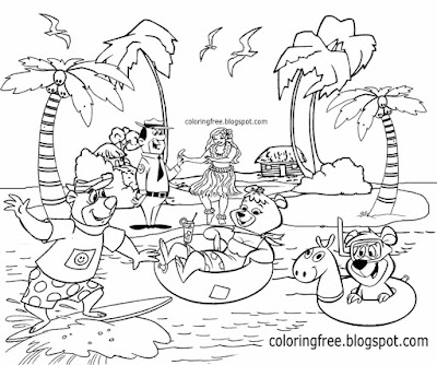 Yogi characters printables Island vacation waterfront chalet beach camping in Hawaii tropical cabin